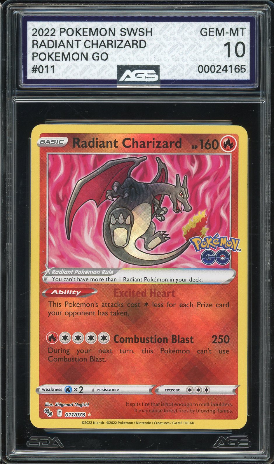 2022 Pokemon GO #11 Radiant Charizard (GEM-MT 10)