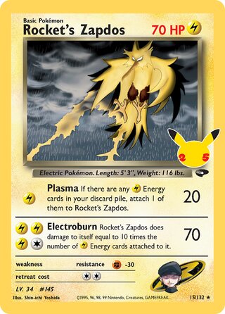 2021 Celebrations #15 Holo Rocket's Zapdos (MINT+ 9.5)