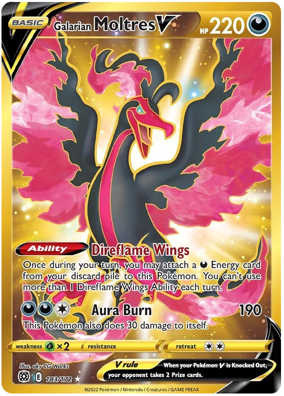 2022 Brilliant Stars #183 Galarian Moltres V (MINT+ 9.5)